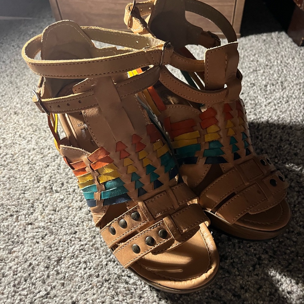 Mexican Huarache Colorful Leather Strappy Heels Sandals Women’s 9 Mexico 26 - Picture 12 of 13